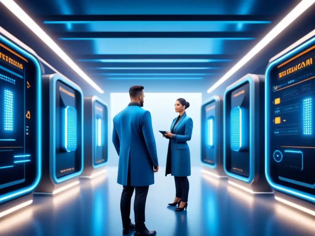 Facilidad industrial futurista con nodos blockchain Vista futurista de instalación industrial con nodos blockchain, evocando innovación y seguridad