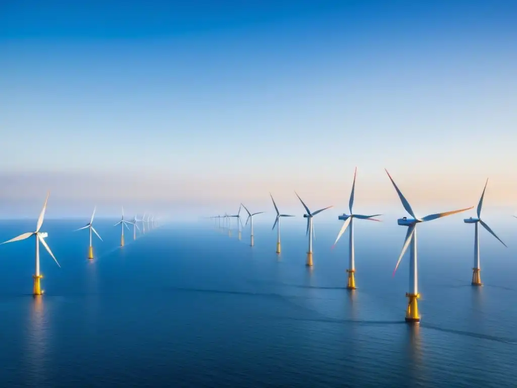 Vista impresionante de un parque eólico offshore, simbolizando los beneficios de la energía eólica offshore para un futuro más verde