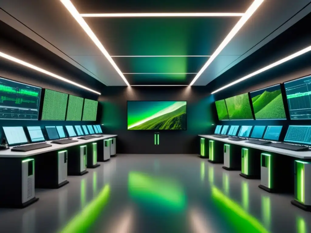 Vista impresionante de sala supercomputación futurista para minería sostenible