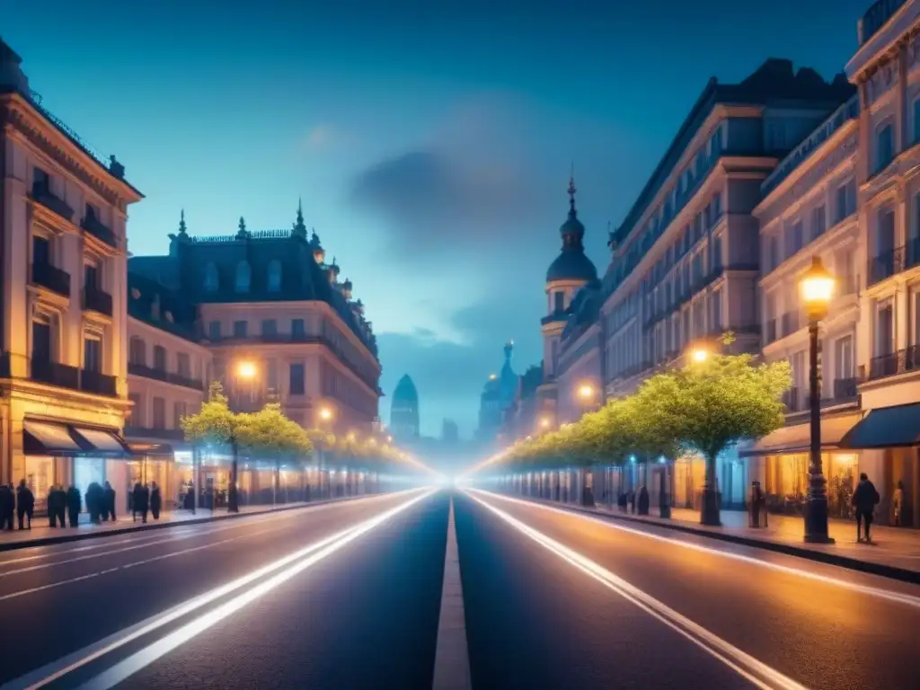 Vista nocturna de la ciudad con iluminación inteligente, vigilancia urbana eficiente y modernidad en sus calles