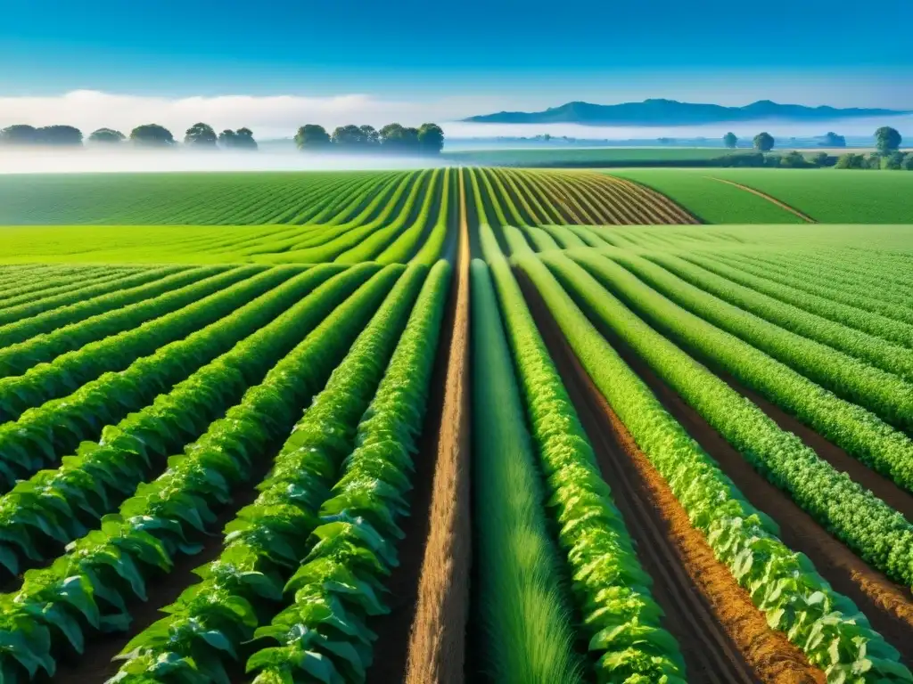 Vista serena de campo agrícola verde bajo cielo azul