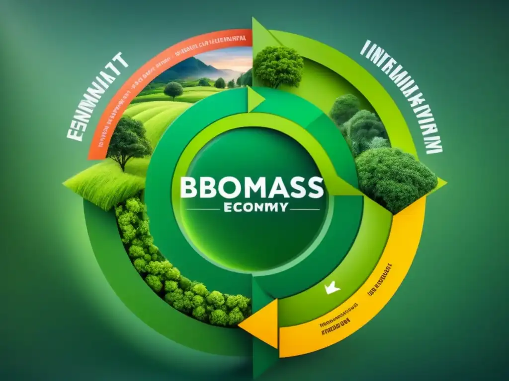 Representación visual de la importancia de la biomasa en la economía circular con un diseño minimalista en tonos verdes vibrantes