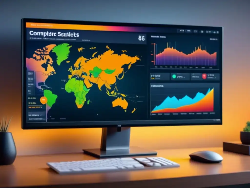 Una visualización de datos en industrias con gráficos vibrantes y sofisticados en un monitor moderno