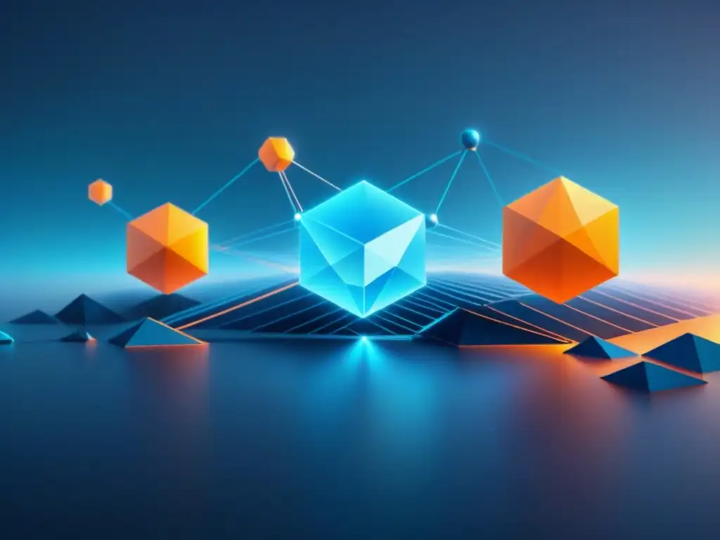 Una visualización elegante de datos interconectados en empresas industriales, con nodos y líneas brillantes en un fondo degradado