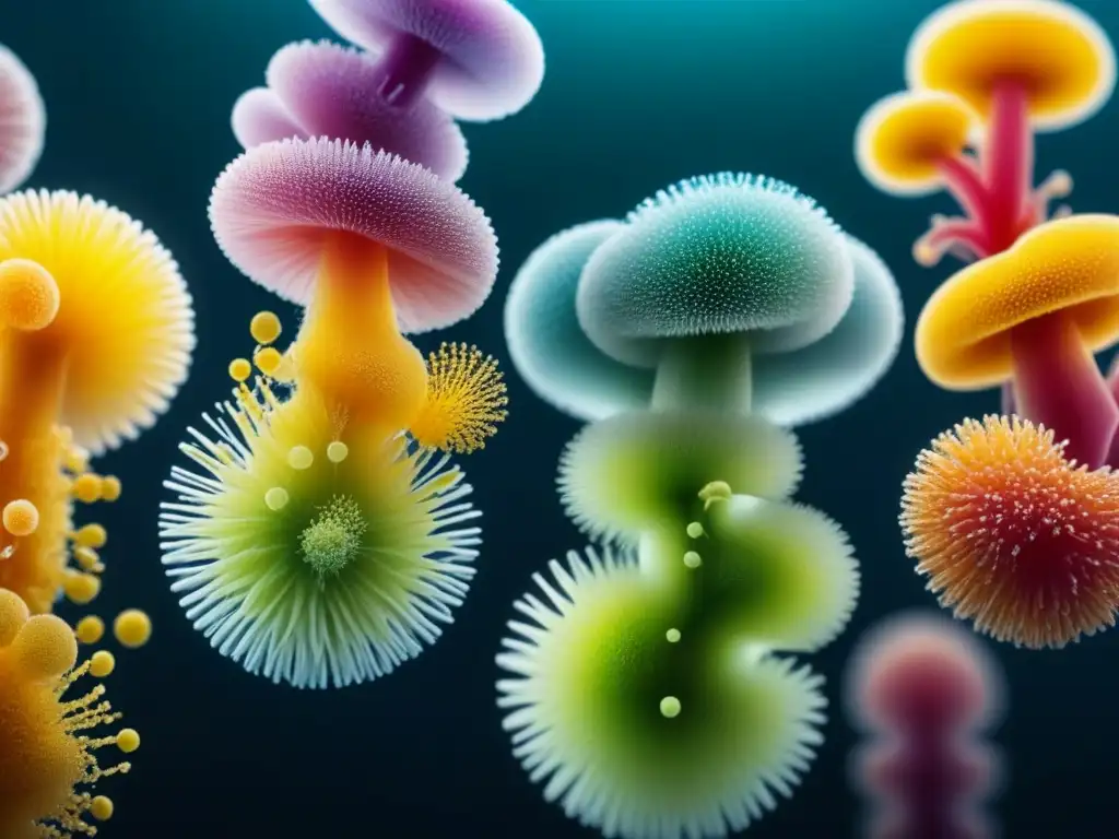 Microorganismos purificadores de agua en acción Vívida imagen 8k de microorganismos en tratamiento de aguas industriales